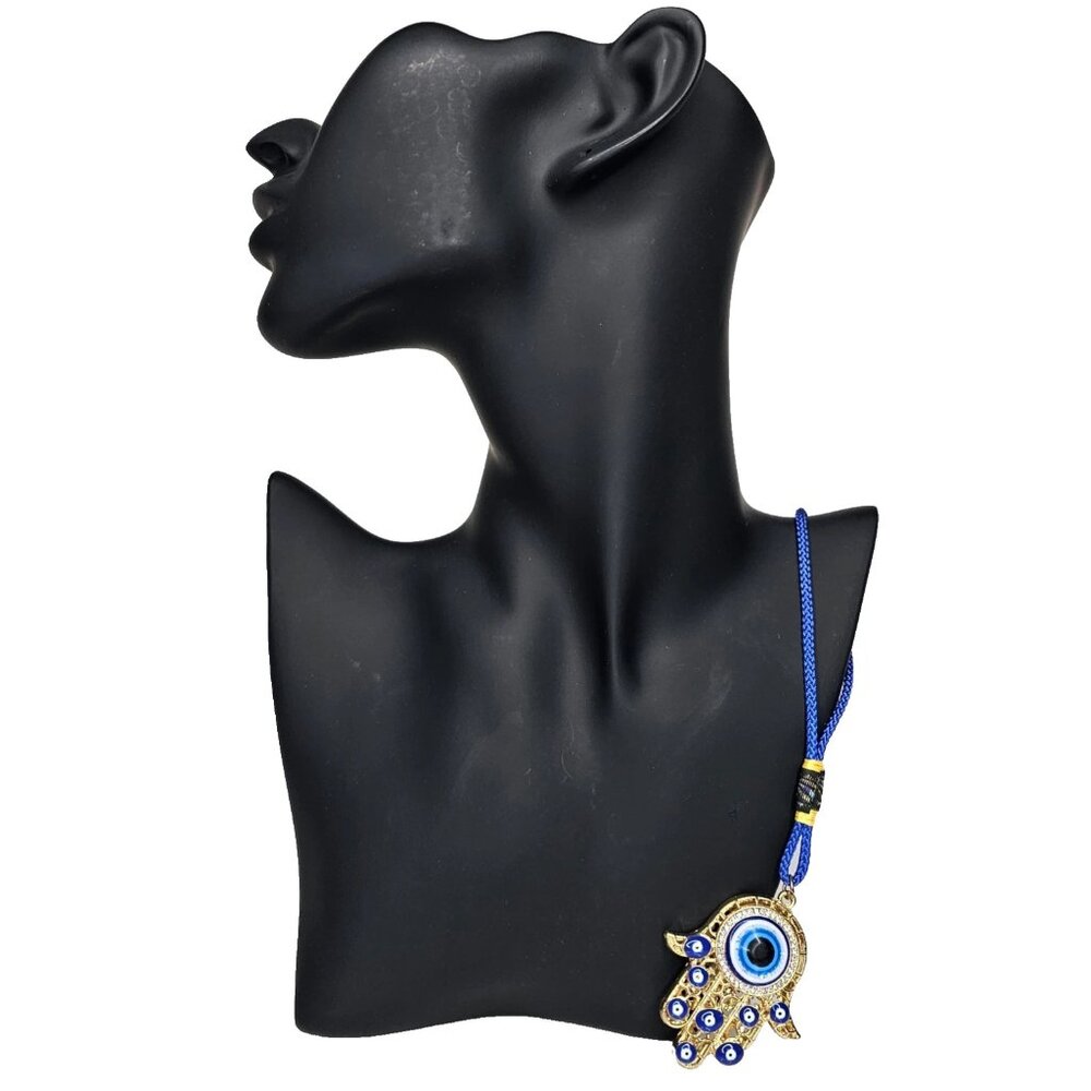HAMSA HAND & Evil Eye Amulet Pendant Ornament with Crystal Rhinestones & Cord